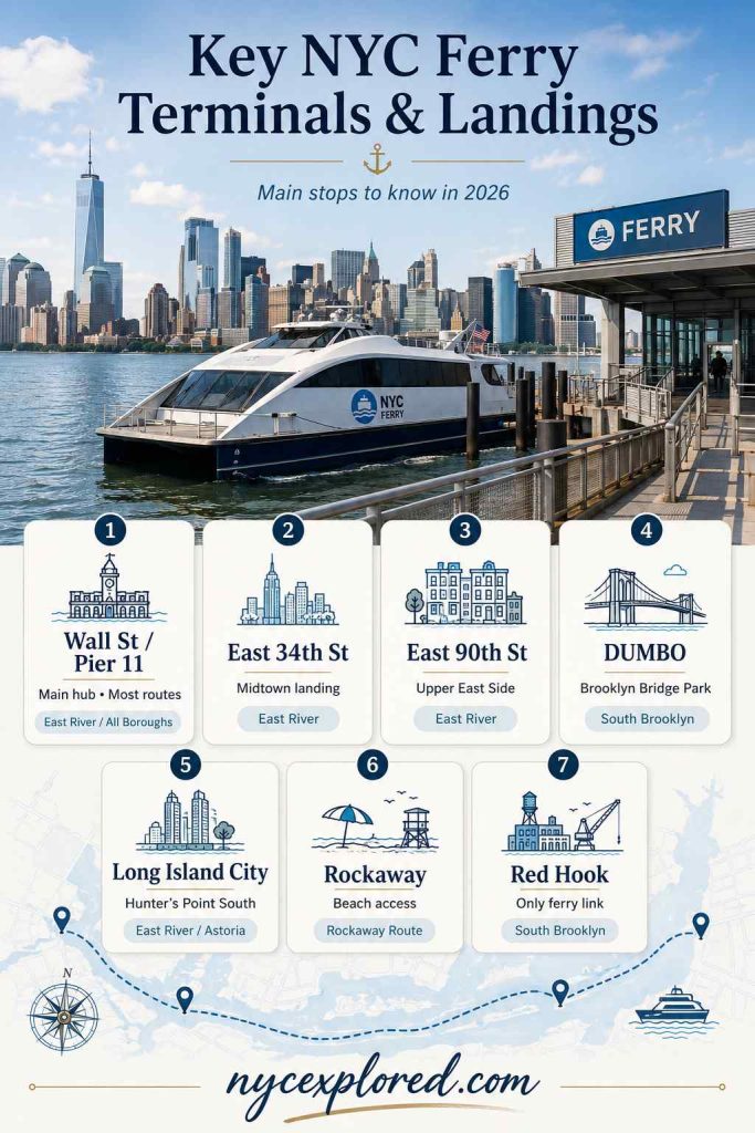 Key NYC Ferry Terminals and Landings