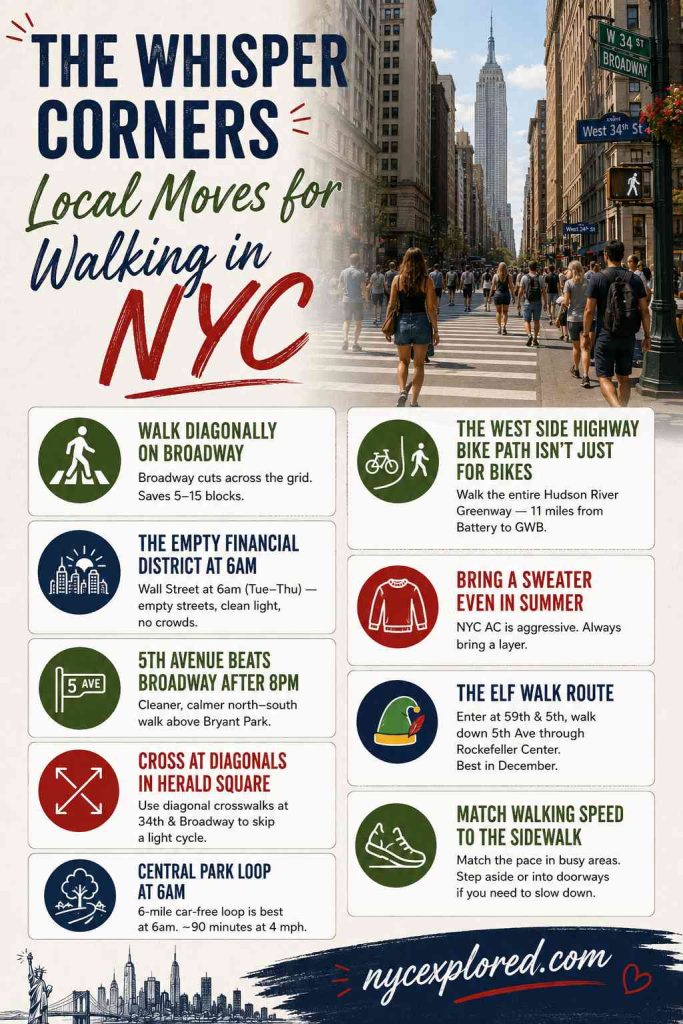 The Whisper Corners Local Moves for Walking in NYC